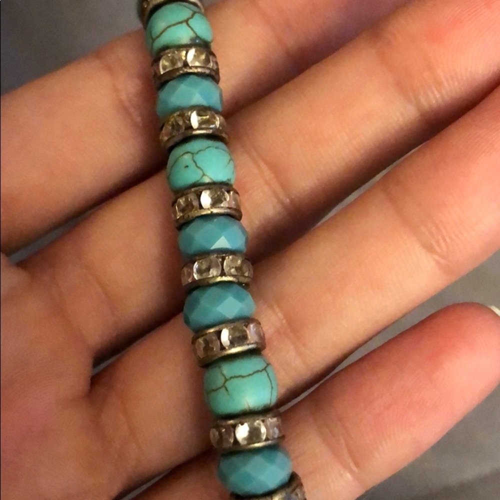 Turquoise Silver Rhinestone Teal Facet Bracelet